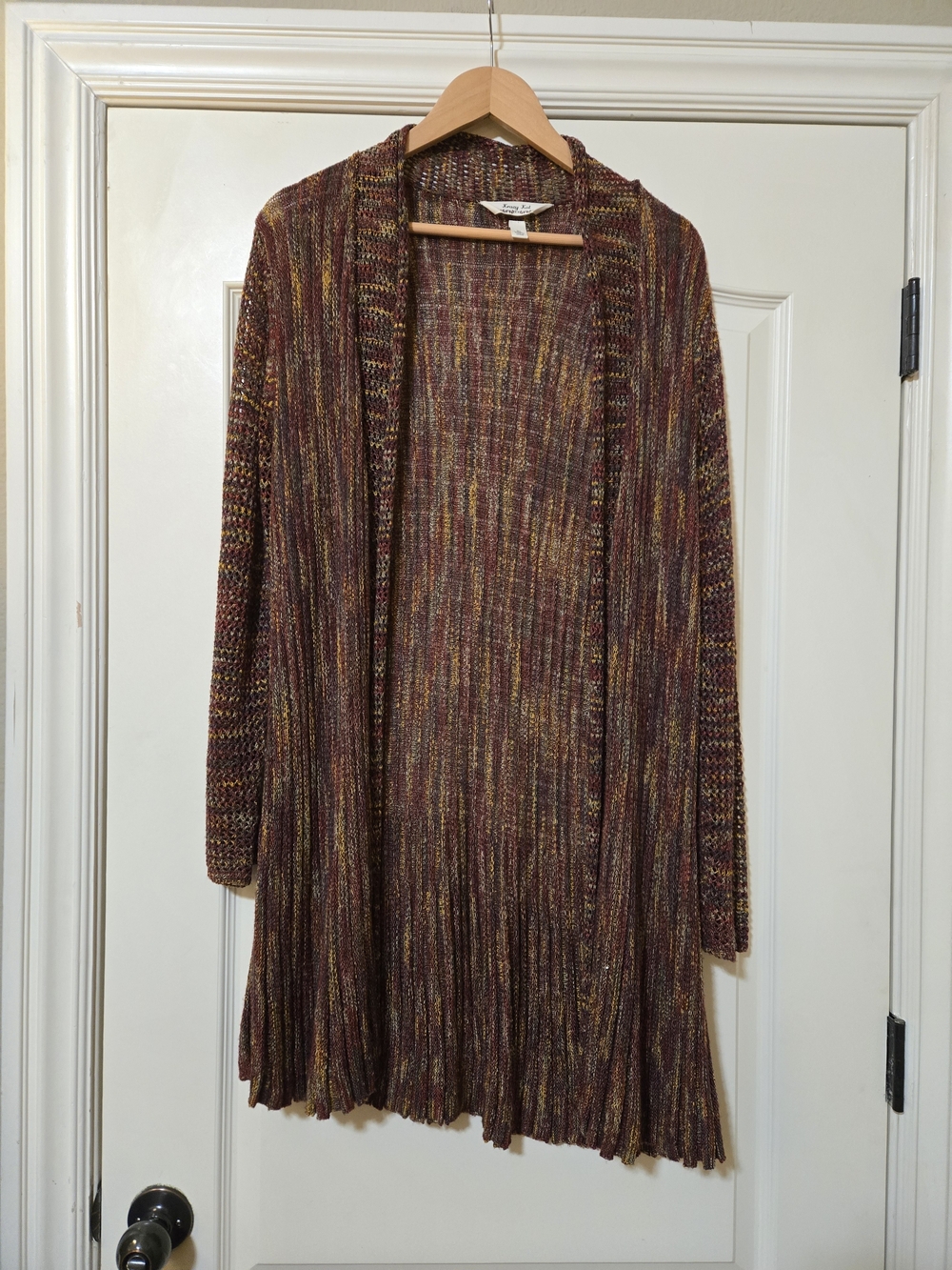 krazy kat Burgundy Multicolor Open-Front Long Knit Cardigan Easy Fall Layering